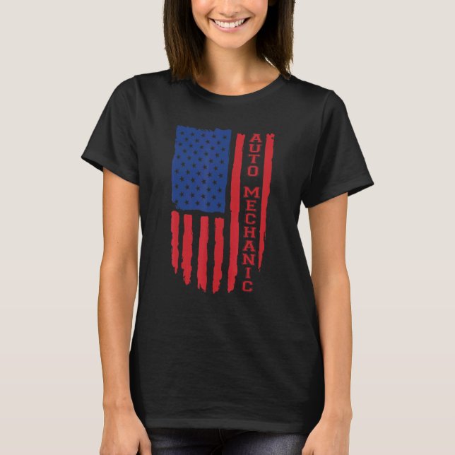 Camiseta Auto Mechanic American Flag Usa (Frente)