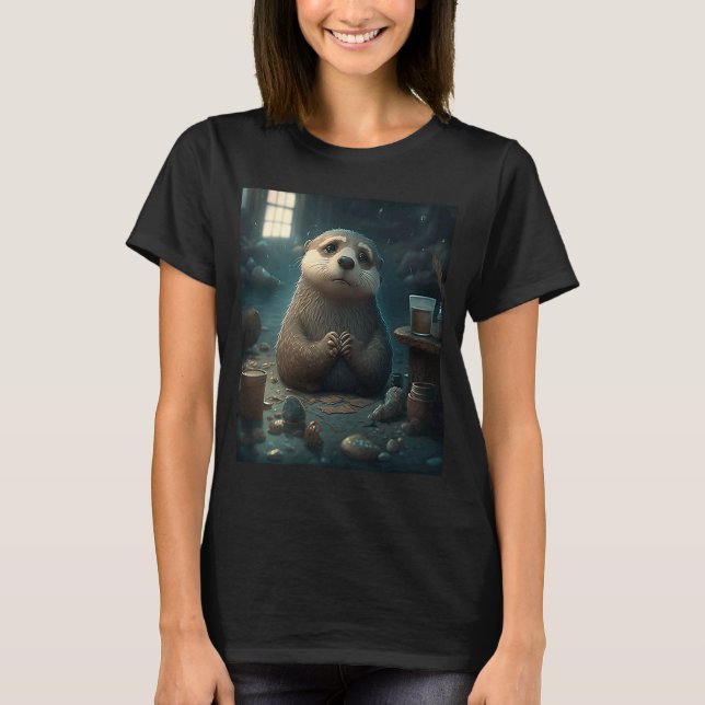 Camiseta Autoconsciente, Preocupada, Trocadilhos de Lontra  (Frente)