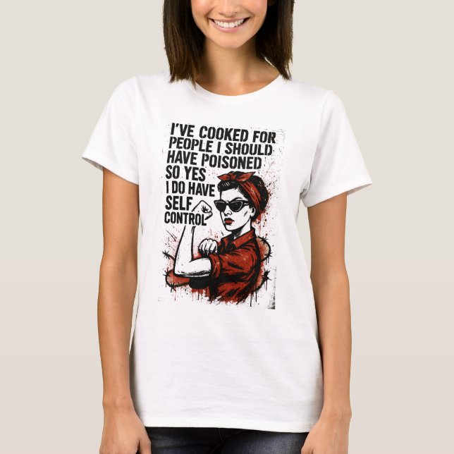 Camiseta Autocontrole – Poder Feminista Retrô Sarcástico (Frente)