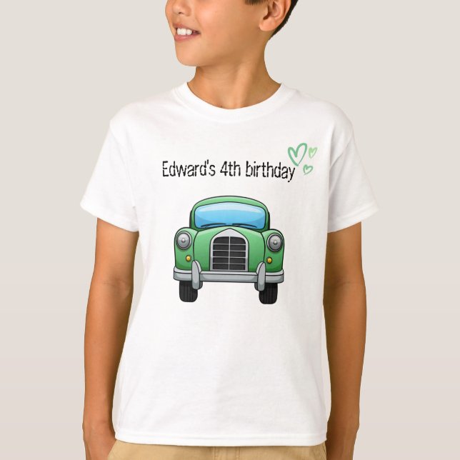 Camiseta Automóvel verde e texto personalizável (Frente)