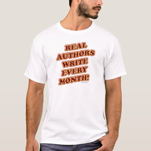 Camiseta Autores Verdadeiros Escrevem Todos Os Meses Slogan (Frente)