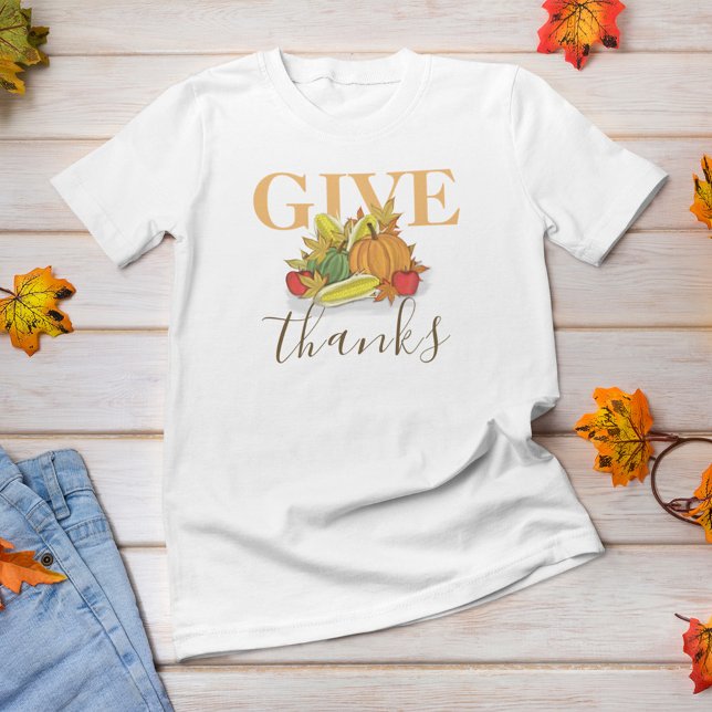 Camiseta Autumn Ação de Graças Cornucopia dá Obrigados (Give thanks fall harvest T shirt)