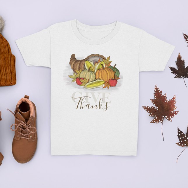 Camiseta Autumn Ação de Graças Cornucopia dá Obrigados (Give thanks cornucopia fall autumn t-shirt. )