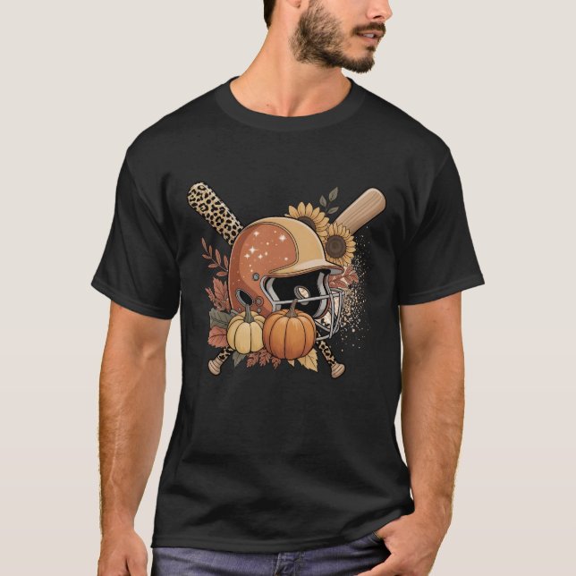 Camiseta Autumn Baseball – Leopard Print Helmet Sunflowers (Frente)