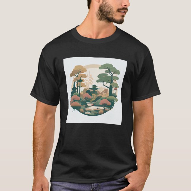 Camiseta Autumn Bonsai Treine Shrine Pond Rua Japonesa (Frente)