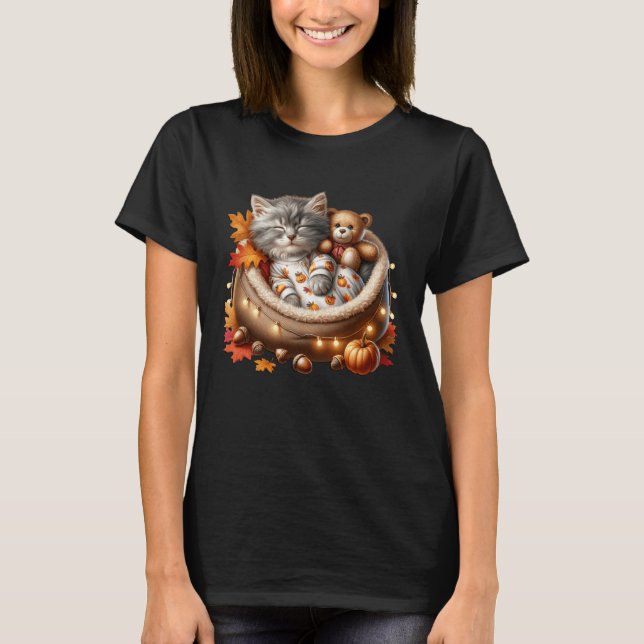 Camiseta Autumn Cat Graphic for Kitten Mom and Cat Grandma  (Frente)