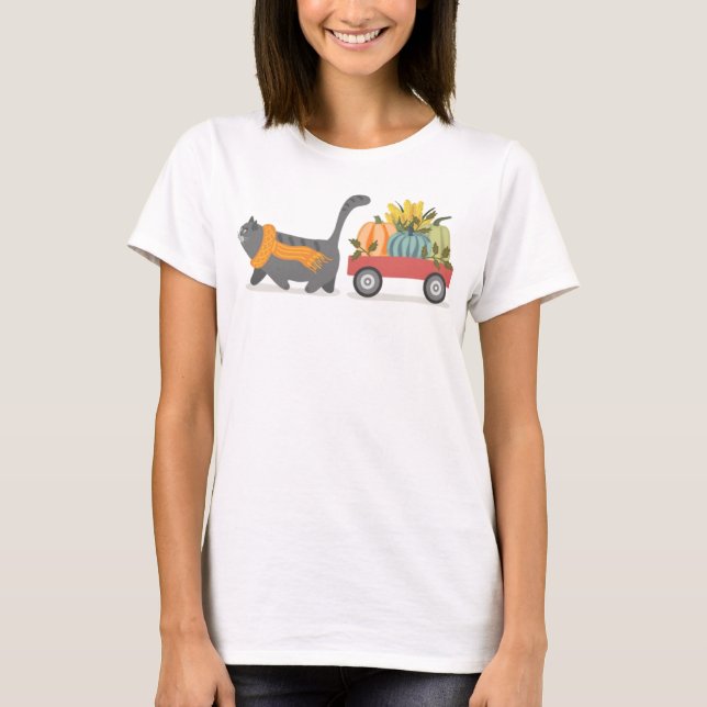 Camiseta Autumn Cat & Pumpkins (Frente)