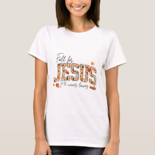 Camiseta Autumn Christian Thankiness Caiu Por Jesus Ele Né