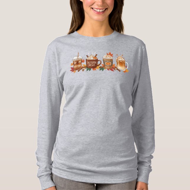 Camiseta Autumn Coffee Pumpkin Spice Long Sleeve Season Shi (Frente)