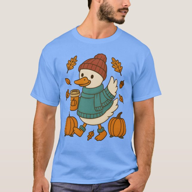 Camiseta Autumn Cozy Duck with Pumpkin Caf boy (Frente)
