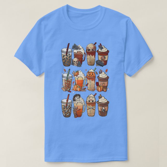 Camiseta Autumn Fall Coffee Latte Cups Horrors & Ghost Hall (Frente do Design)