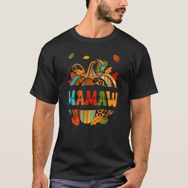 Camiseta Autumn Fall Outfit Mamaw Thankful Grateful Blessed (Frente)