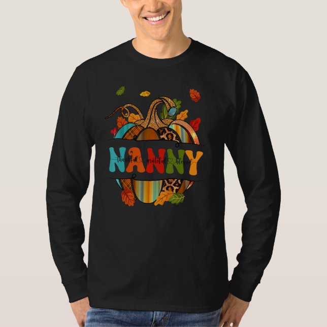 Camiseta Autumn Fall Outfit Nanny Thankful Grateful Blessed (Frente)