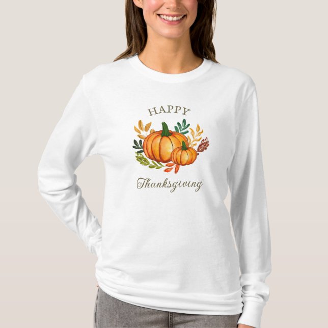 Camiseta Autumn Fall Pumpkin Happy Thanksgiving (Frente)
