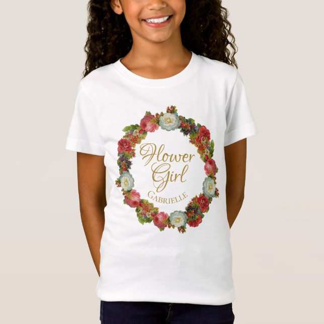 Camiseta Autumn Floral Wreath Flower Girl Favor do Casament (Frente)