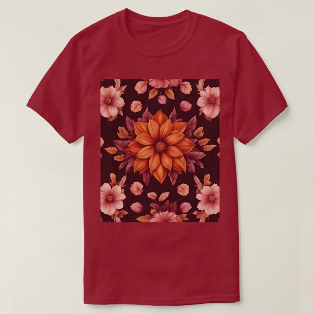 Camiseta Autumn Flowers Maroon T Shirt (Frente do Design)