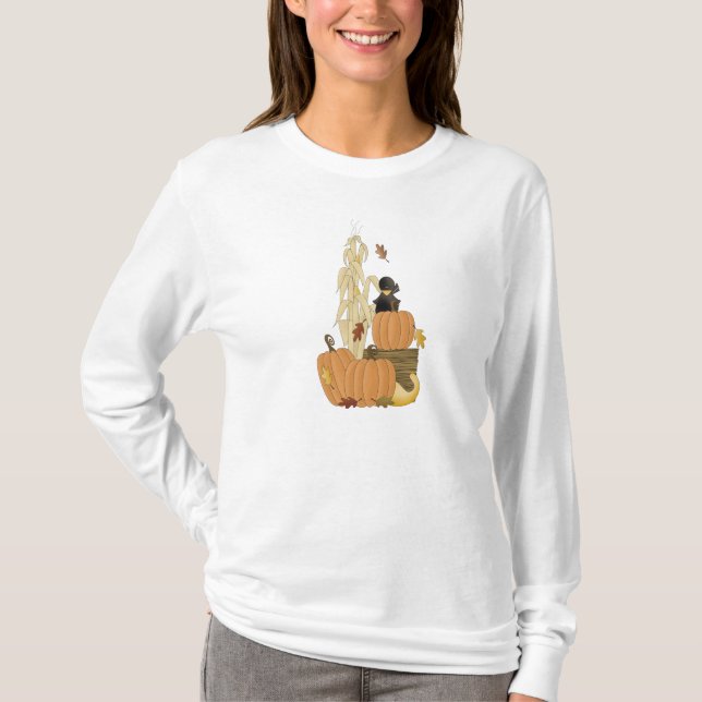 Camiseta Autumn Harvest Cornstalk, Pumpkins, Crow (Frente)