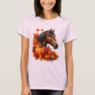 Camiseta Autumn Horse & Pumpkins - Cozy Fall Deixa uma faze