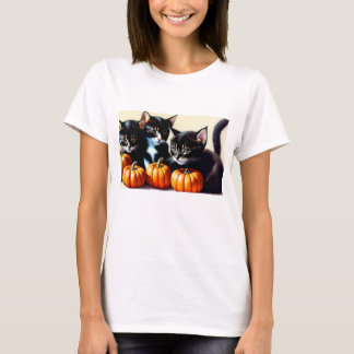 Camiseta Autumn Kittens com Pumpkins