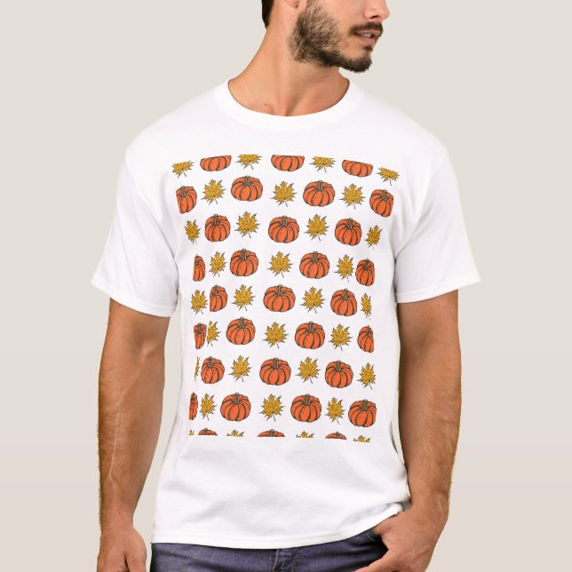 Camiseta Autumn Leaves: Padrão de Abóbora Desenhado À Mão (Frente)