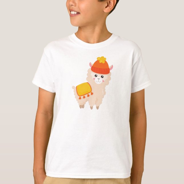 Camiseta Autumn Llama, Cute Llama, Alpaca, Llama Com Chapéu (Frente)