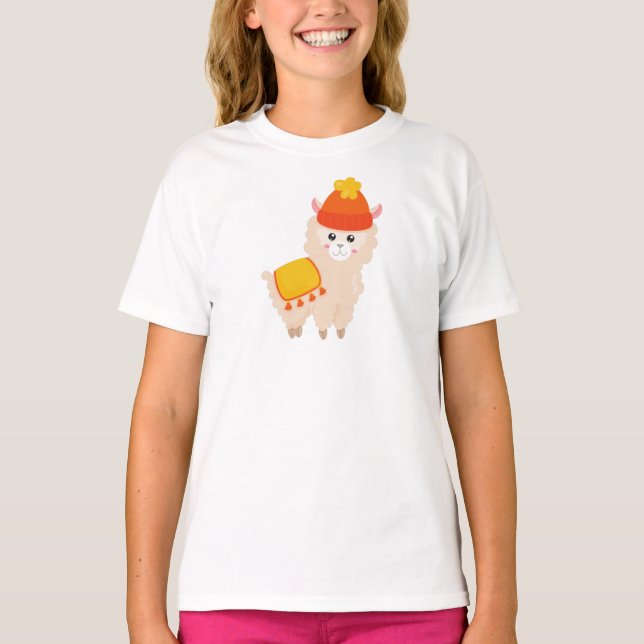 Camiseta Autumn Llama, Cute Llama, Alpaca, Llama Com Chapéu (Frente)