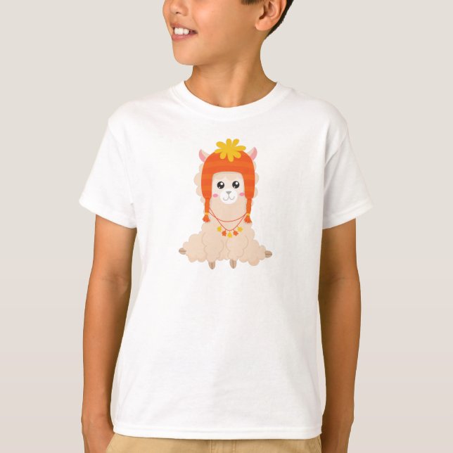 Camiseta Autumn Llama, Cute Llama, Llama Com Chapéu, Alpaca (Frente)