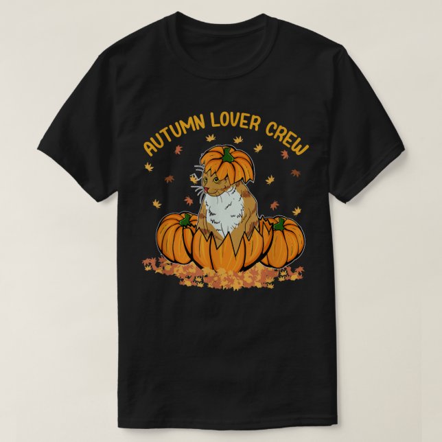 Camiseta Autumn Lover Crew Cute Kitty Cat Pumpkin Falling L (Frente do Design)