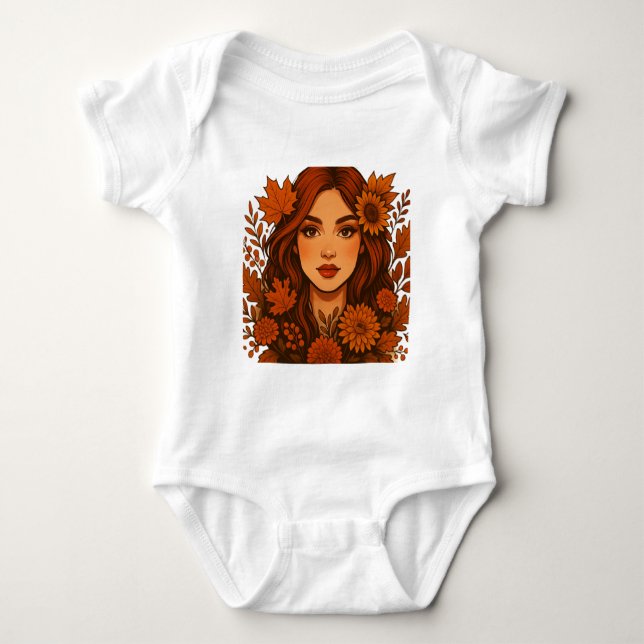 Camiseta Autumn Muse - Mulher com Flores de Queda (Frente)