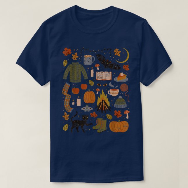 Camiseta Autumn Noites Pattern Fall Halloween Witch Spooky (Frente do Design)