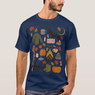 Camiseta Autumn Noites Pattern Fall Halloween Witch Spooky