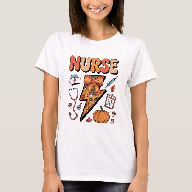 Camiseta Autumn Nurse – Cute Fall Medical Professional  (Frente)