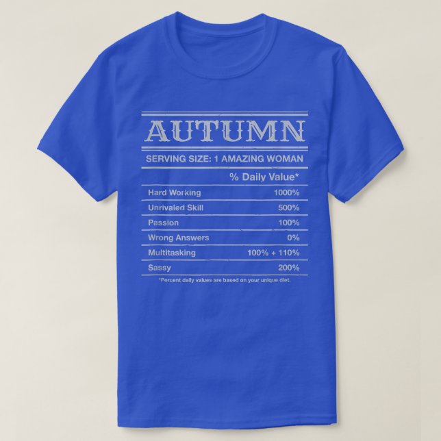 Camiseta Autumn Nutrition Facts Funny First Name Humor Nick (Frente do Design)