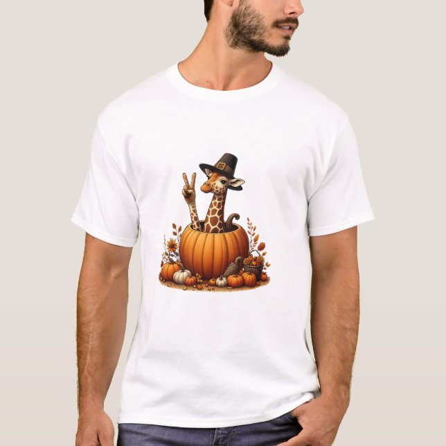 Camiseta Autumn Pumpkin Cai Giraffe Ação de Graças Mulheres (Frente)