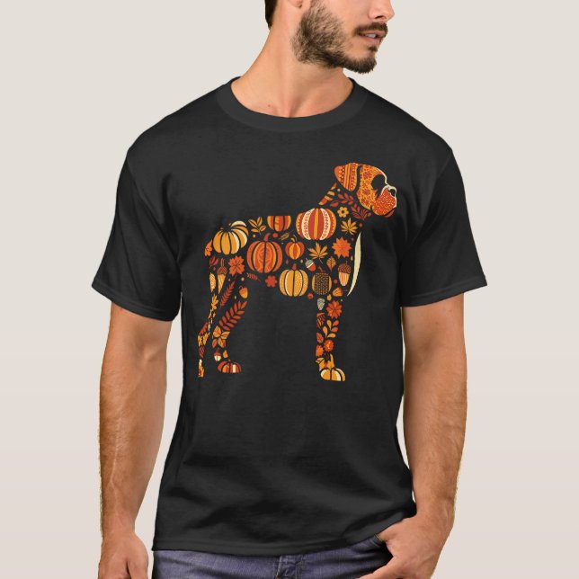 Camiseta Autumn Pumpkin Fall Boxer Dog Thanksgiving Womens  (Frente)