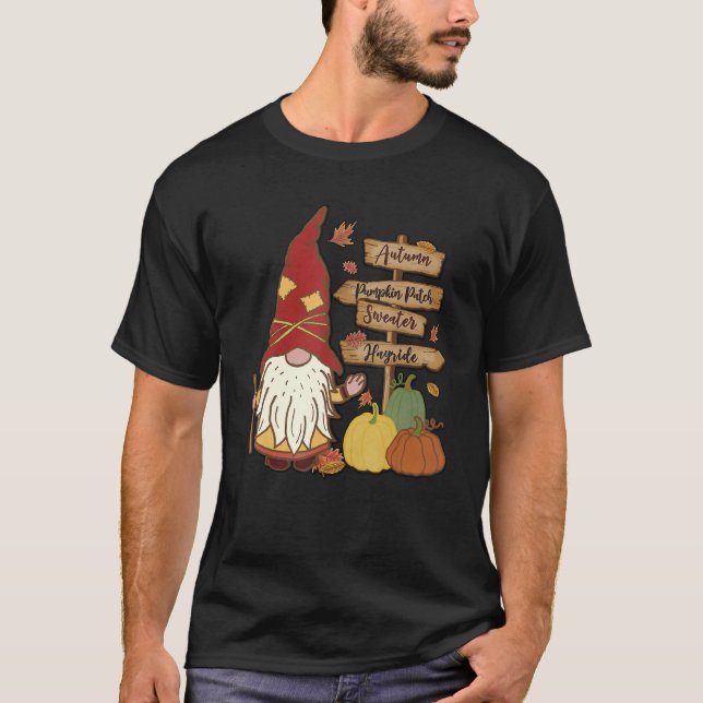 Camiseta Autumn Pumpkin Patch Gnome Queda Família Pajama Th (Frente)