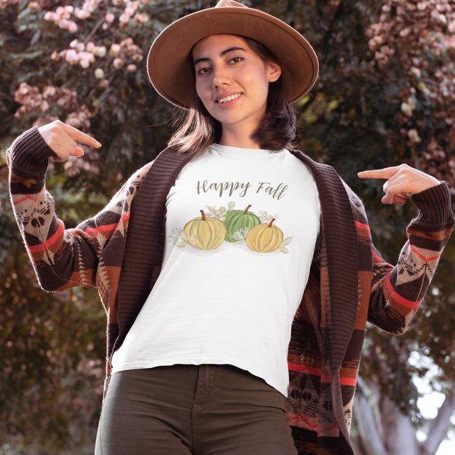 Camiseta Autumn Pumpkins Happy Fall Watercolor (Happy Fall Pumpkin Gourds Womens T Shirt.)