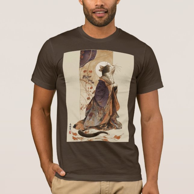 Camiseta "Autumn Reverie" Japanese Cat in Kimono Art (Frente)