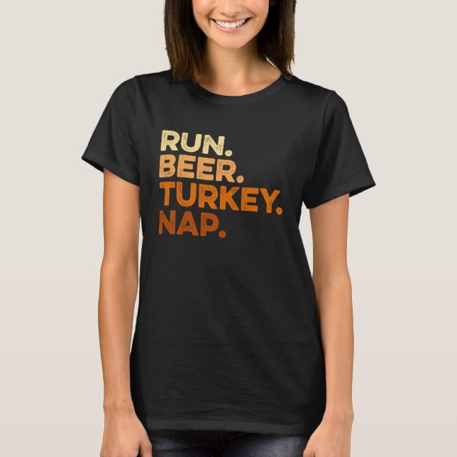 Camiseta Autumn Sayings Thanksgiving Trot Run Beer Turkey (Frente)