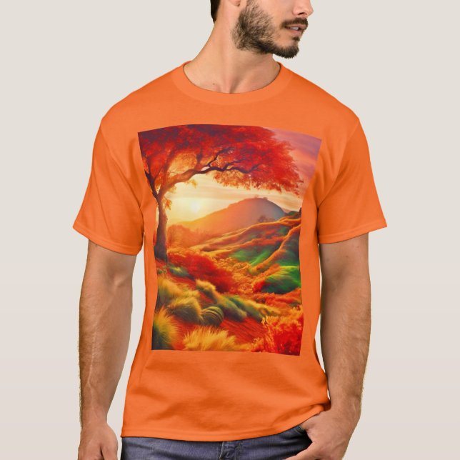 Camiseta Autumn Sunset Painting Art (Frente)