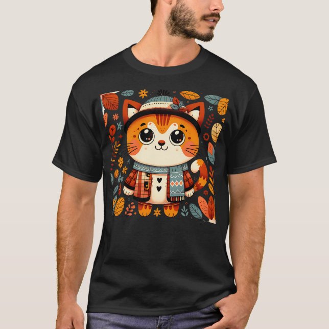 Camiseta Autumn Thanksgiving Funny cat Fall (Frente)