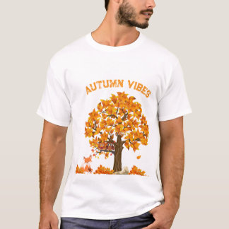Camiseta Autumn Vibs T-Shirt com Design de Folhas de Cupão