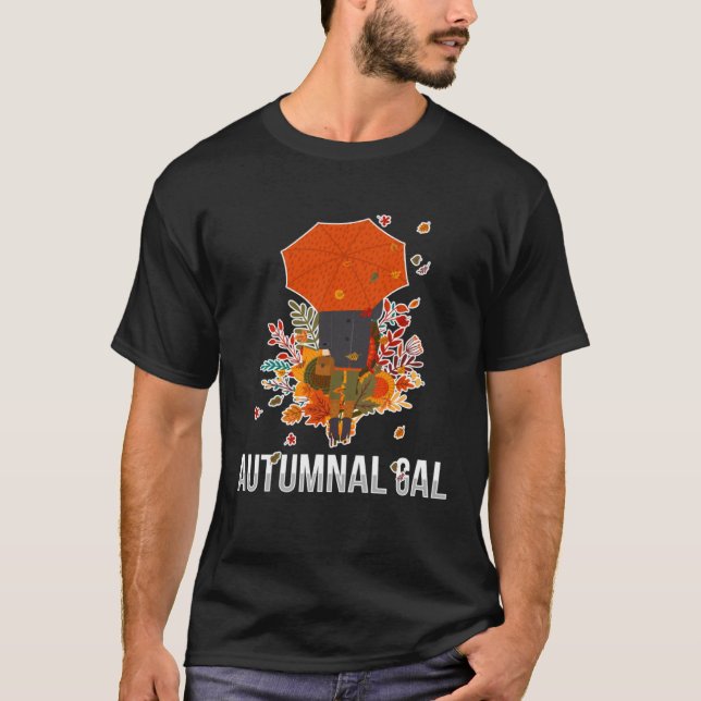 Camiseta Autumnal Gal Fall Girl with Umbrella (Frente)