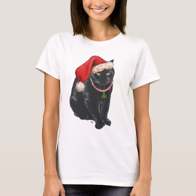 Camiseta Auxiliar de Papais noeis de Gato Negro no Natal (Frente)