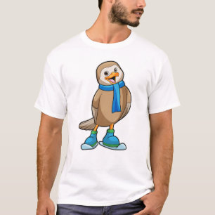 Camiseta Ave como Skier com Esqui e Scarf