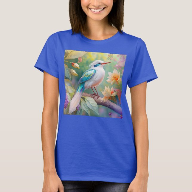 Camiseta Ave de Fantasia com Asa de Azul Iridescente com To (Frente)