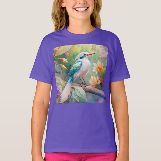 Camiseta Ave de Fantasia com Asa de Azul Iridescente com To (Frente)