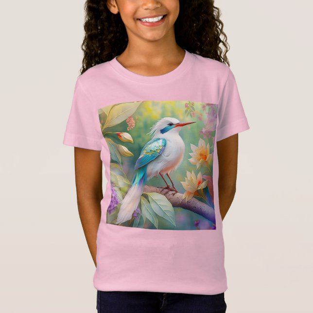 Camiseta Ave de Fantasia com Asa de Azul Iridescente com To (Frente)
