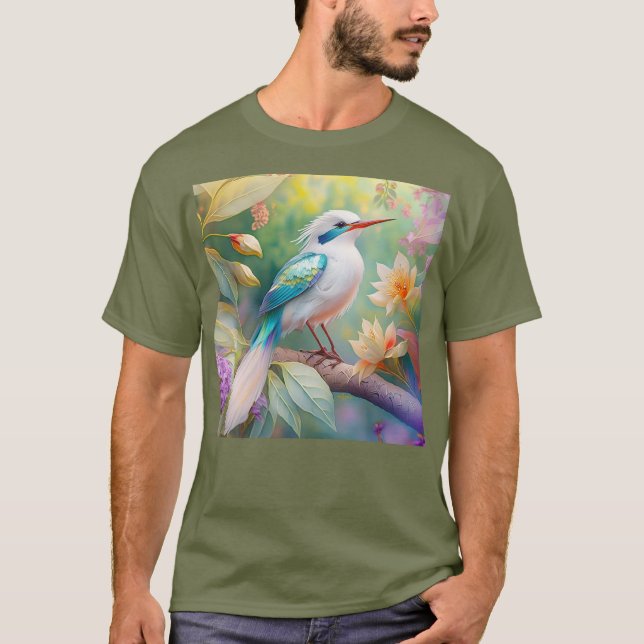 Camiseta Ave de Fantasia com Asa de Azul Iridescente com To (Frente)
