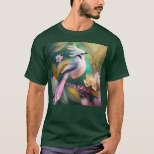 Camiseta Ave de Fantasia Jay com Crista Branca e Cauda Rosa